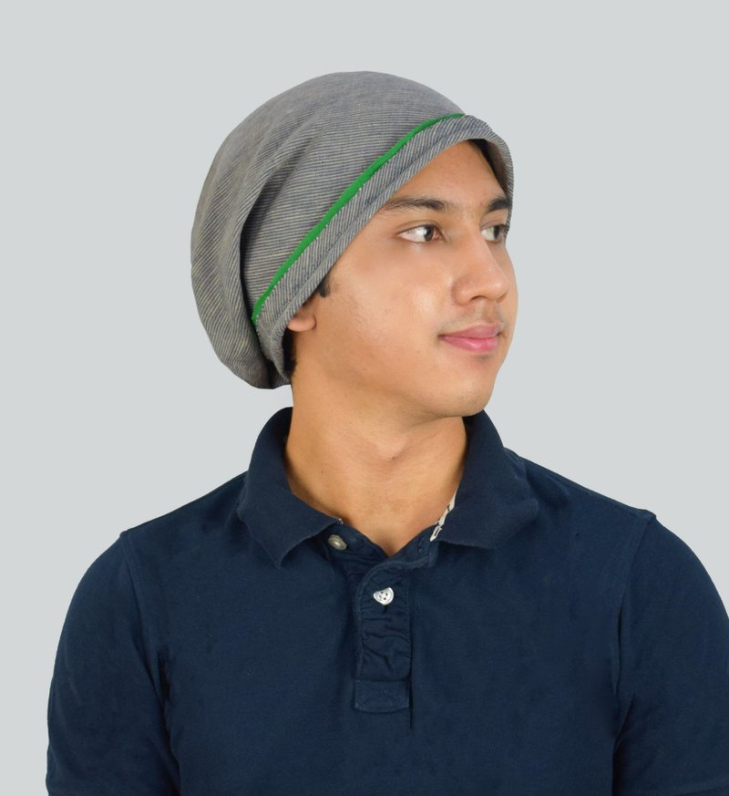 Handmade Raw Edge Stripe Blend Beanie Collection - Hats & Caps - Cotton & Hemp White