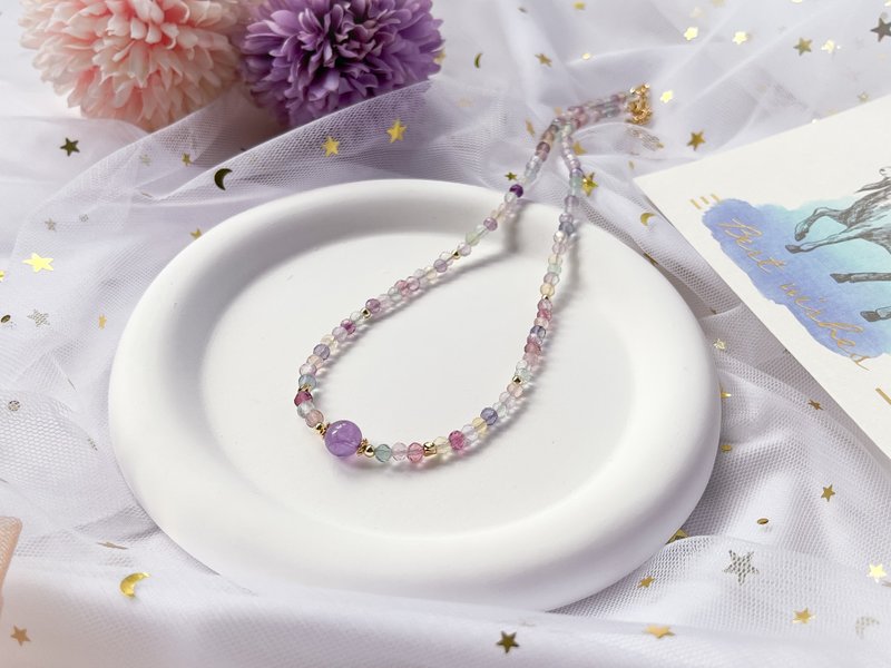 [Fantasy] Lavender Amethyst Stone 14K gold-filled design necklace necklace clavicle chain - สร้อยคอ - คริสตัล หลากหลายสี