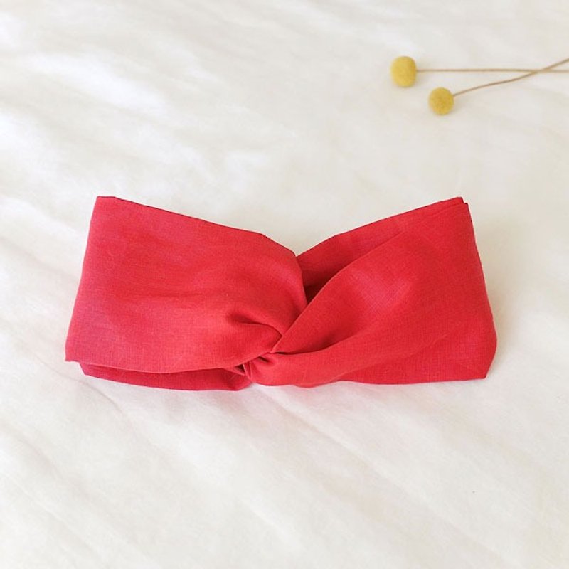 Natural wind wide hair band. Positive red linen - Hair Accessories - Cotton & Hemp Red