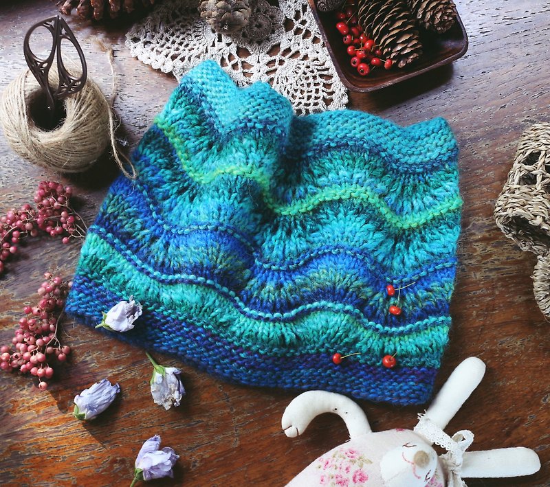 Handmade hand made - blue sky and waves - wool braided collar / neck circumference [spot] - ผ้าพันคอถัก - ขนแกะ หลากหลายสี