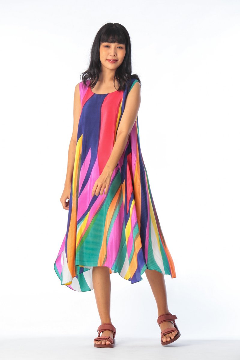 Dress Hand Paint Soft Cotton Silk for Yoga Vacation Holidays Summer Beach - 洋裝/連身裙 - 棉．麻 多色