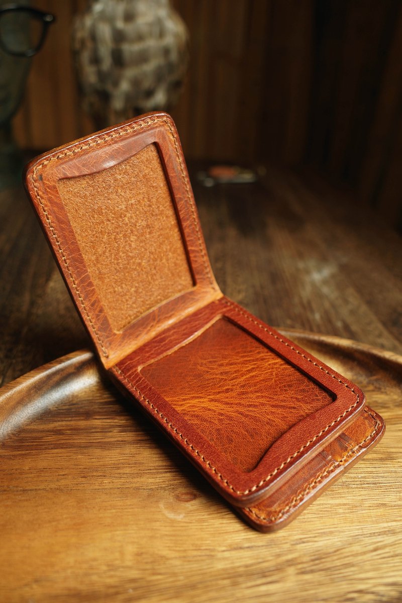 Italian top layer vegetable tanned cowhide American retro card holder - กระเป๋าสตางค์ - หนังแท้ หลากหลายสี