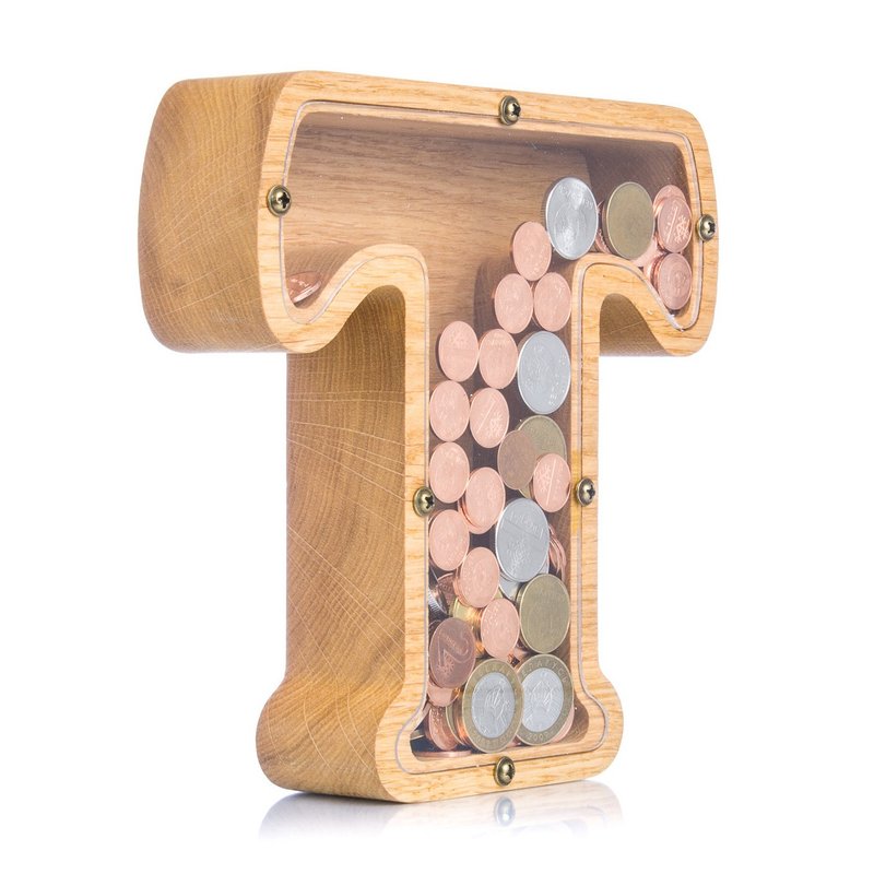 Wood piggy bank for kids and adults LETTER Personalized coin bank for boys - 存錢筒 - 木頭 