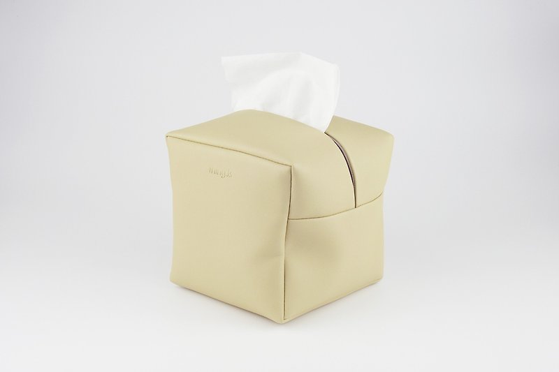 Square Tissue Box Cover, Toilet Tissue Holder, Soft Touch, Begie - Tissue Boxes - Faux Leather Khaki