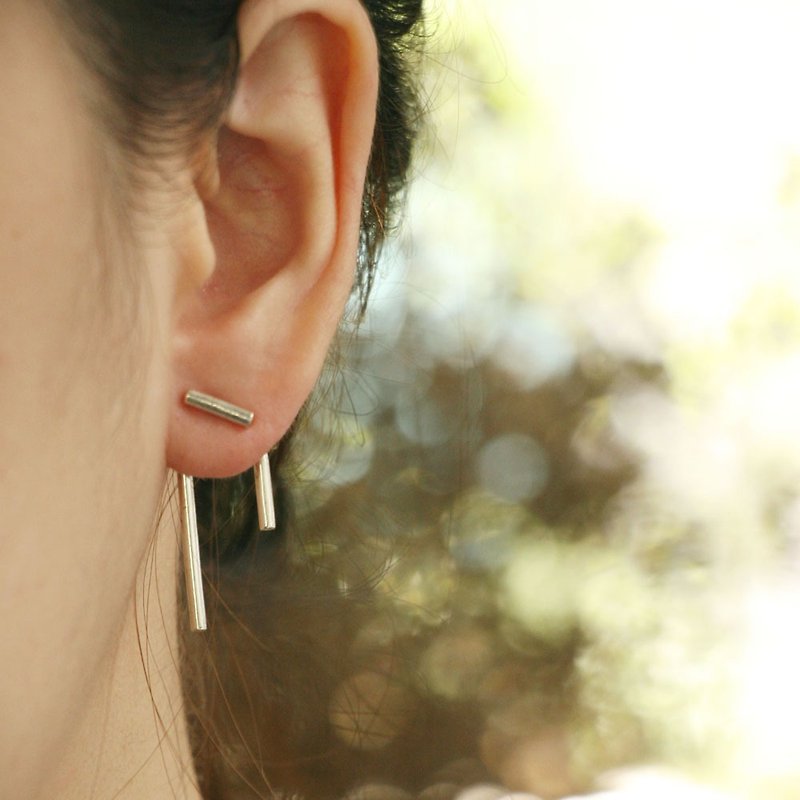 minimal Beaded Geometric Studs Handmade Silver Earring Jackets Simple Delicate耳環 - 耳環/耳夾 - 純銀 銀色