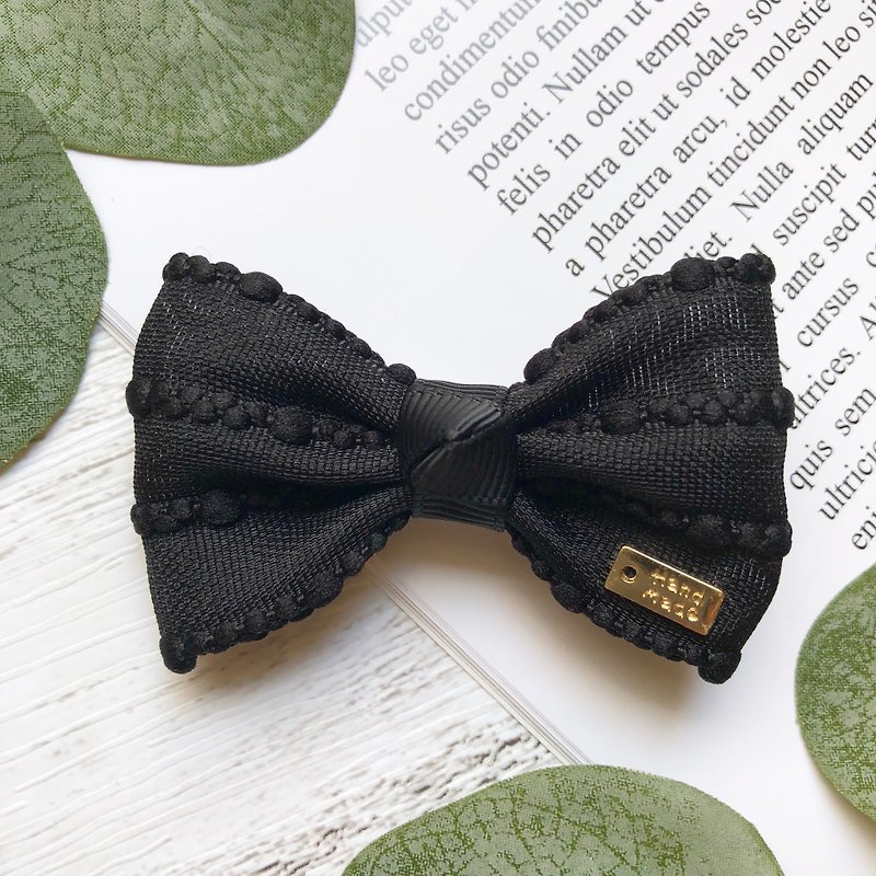 Simple style bow bangs clip / black ink - Hair Accessories - Other Materials Black
