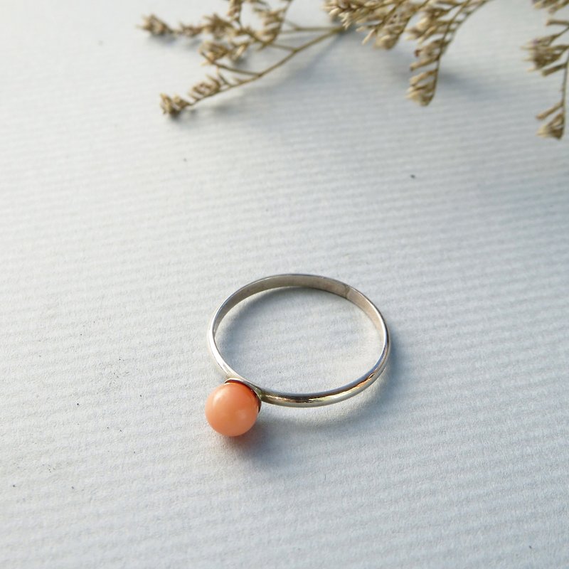 小清新系列 / 天然小珊瑚珠戒指 / 925銀 - 戒指 - 其他金屬 粉紅色