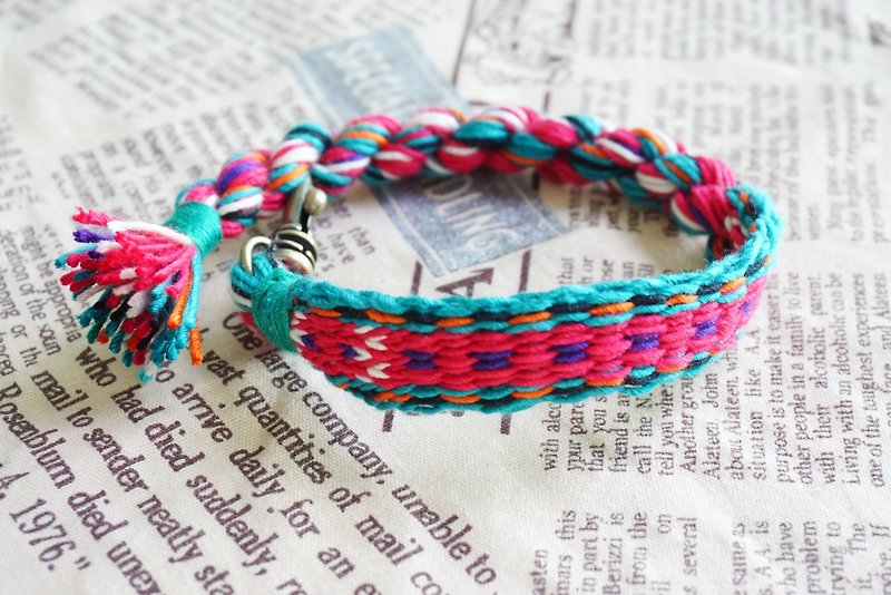 Hand-woven ribbon (bracelet, pendant, keychain decoration) - Bracelets - Thread Multicolor