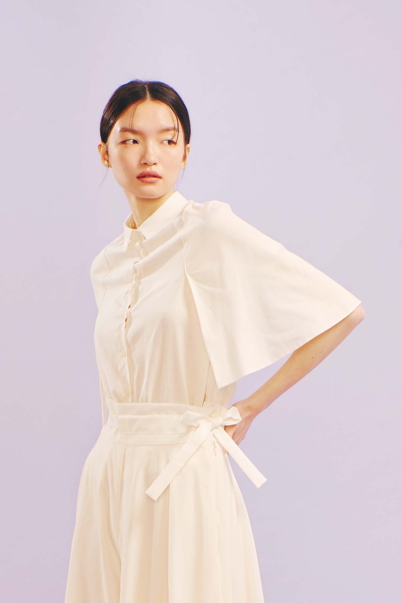 Off-season sale 米白棉寬袖襯衫 - 女襯衫 - 棉．麻 白色