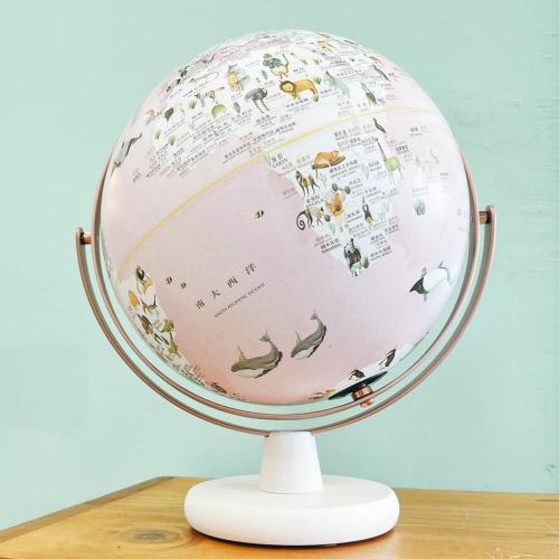 SkyGlobe 10-inch pink fairy tale animal version 360-degree rotating wooden globe (Chinese and English) - อื่นๆ - โลหะ สึชมพู