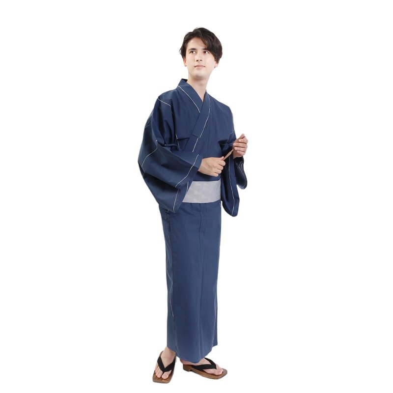 日本 和服 男 綿 浴衣 腰封 2 件 套組 L Z35-b1 yukata - 其他 - 棉．麻 藍色