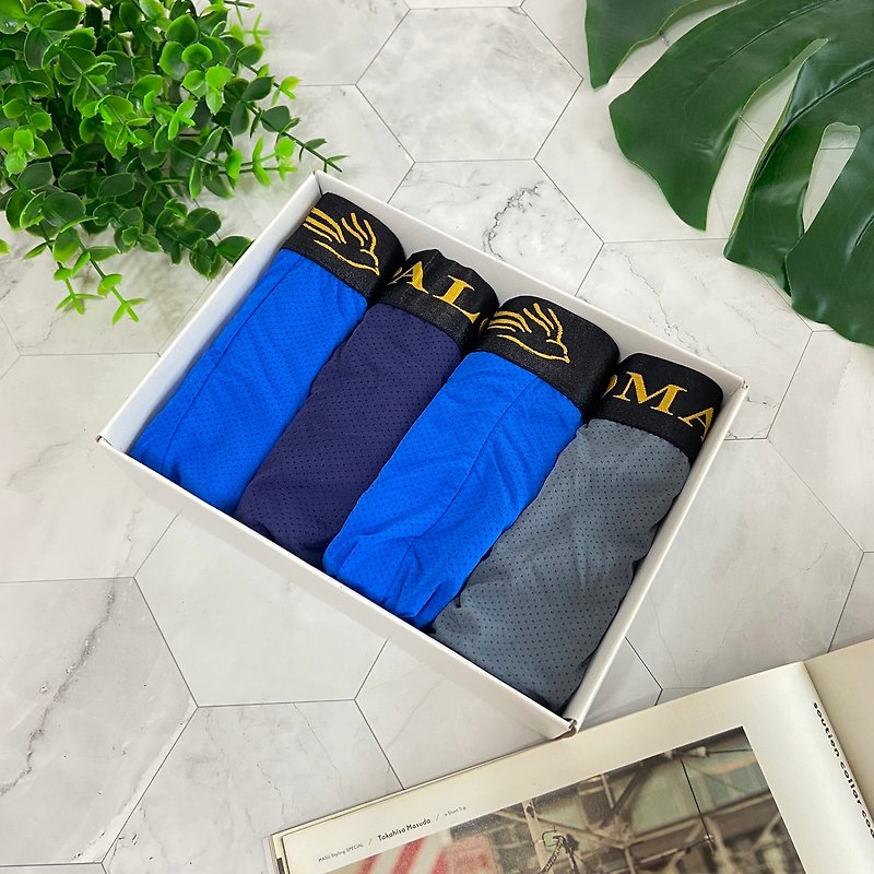 【Paloma】Cool Air Mesh Pants-4 in Gift Box Valentine's Day Gift for Boyfriend Husband - Men's Underwear - Nylon Blue