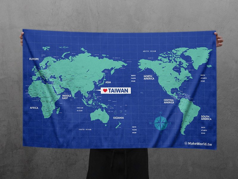 Make World map made sports bath towel (azure blue) - ผ้าขนหนู - เส้นใยสังเคราะห์ 