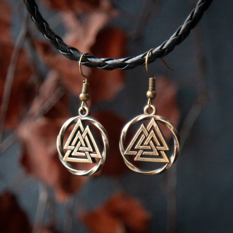 Valknut viking earrings. Sacred sign jewelry. Pagan symbol. Scandinavian art - Earrings & Clip-ons - Other Metals Orange