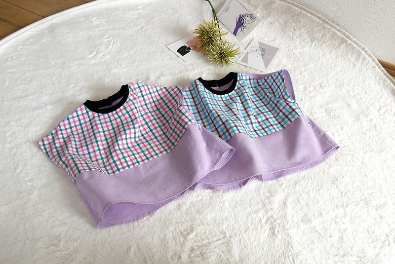 Children's clothing check short-sleeved blouse - เสื้อยืด - ผ้าฝ้าย/ผ้าลินิน หลากหลายสี