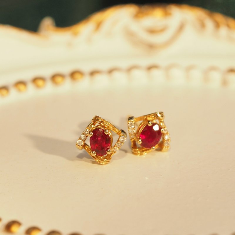 18K Gold Mini Ruby Haruki Earrings (with GRC certificate) - Earrings & Clip-ons - Precious Metals 