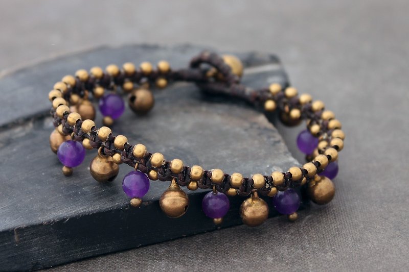Amethyst Dangle Bracelets Stone Woven Drop Down Jingling - Bracelets - Copper & Brass Purple