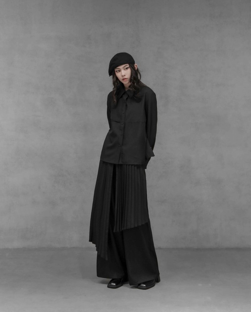 MUKK DESIGN 不對稱拼接微透視紗襯衫 - 女襯衫 - 聚酯纖維 黑色