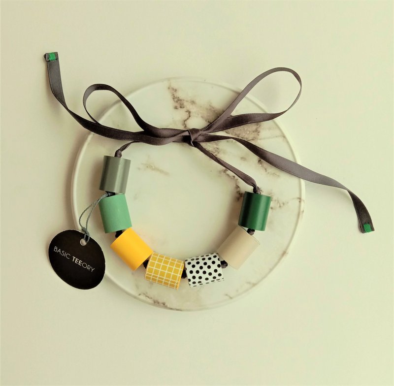 Paper art necklace_Colorful beads_OSSO short necklace yellow and green jewelry free shipping jewelry - Necklaces - Paper Green