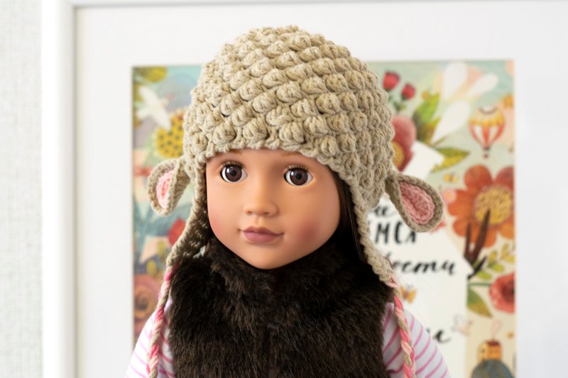 Lamb hat for 18 inch American girl doll, Our Generation doll, animals hat, 针织帽 - 寶寶/兒童玩具/玩偶 - 棉．麻 多色