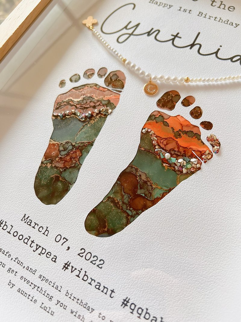 [Customized] I Elegant and Calm I Baby One-year-old Footprint Painting Newborn Footprint Painting - Baby Gift Sets - Wood 