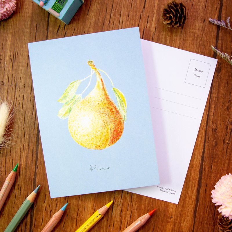 Hand Drawn Fruit Postcard - Pear - การ์ด/โปสการ์ด - กระดาษ สีน้ำเงิน