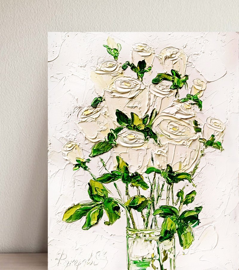 Roses Painting Floral  Original Art Flower lilac  10 x 8 - 壁貼/牆壁裝飾 - 其他材質 白色