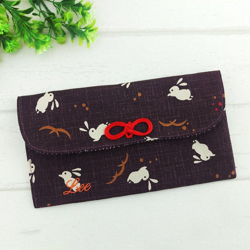 A variety of options. Millet rabbit. Cloth red bag / children's cutlery bag (free embroidered name) - Wallets - Cotton & Hemp Purple