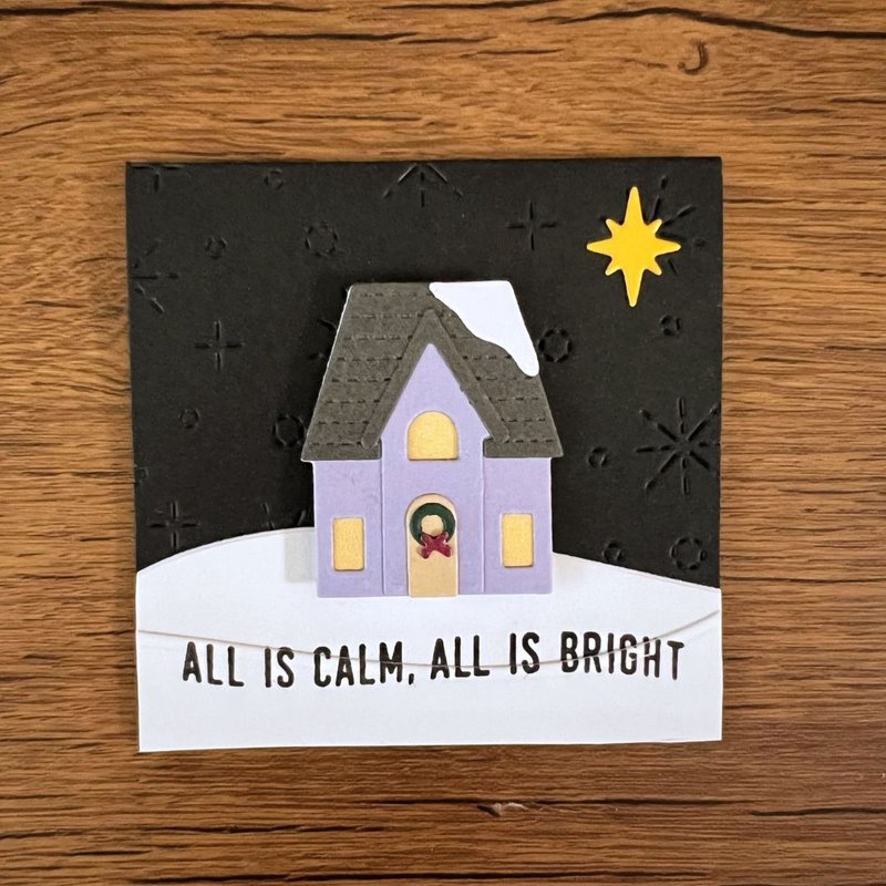 ALL IS CALM, ALL IS BRIGHT Little House Christmas Card Purple - การ์ด/โปสการ์ด - กระดาษ สีม่วง