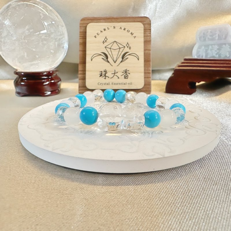 澄藍之約 藍蒙古綠松・白水晶・白瑪瑙・水晶熊手鍊 水瓶座星座設 - 手鍊/手環 - 水晶 藍色