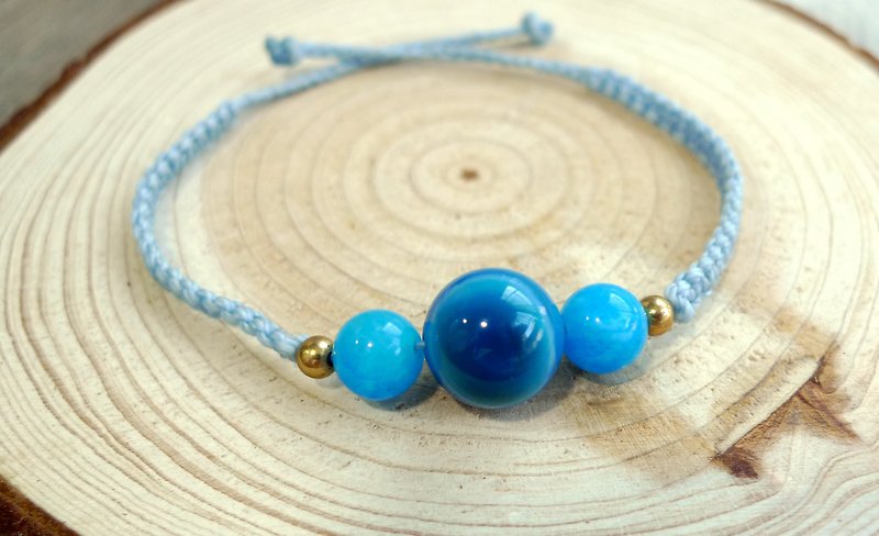 Misssheep- [H12] South American wax braided light blue line brass beads blue agate blue chalcedony bracelet - Bracelets - Other Materials Blue