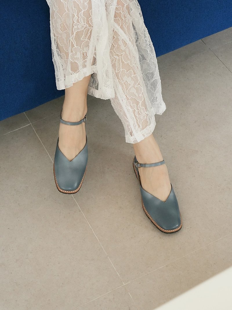 Lely Ankle Strap Ballet Flats - Blue Grey - รองเท้าบัลเลต์ - หนังแท้ สีน้ำเงิน