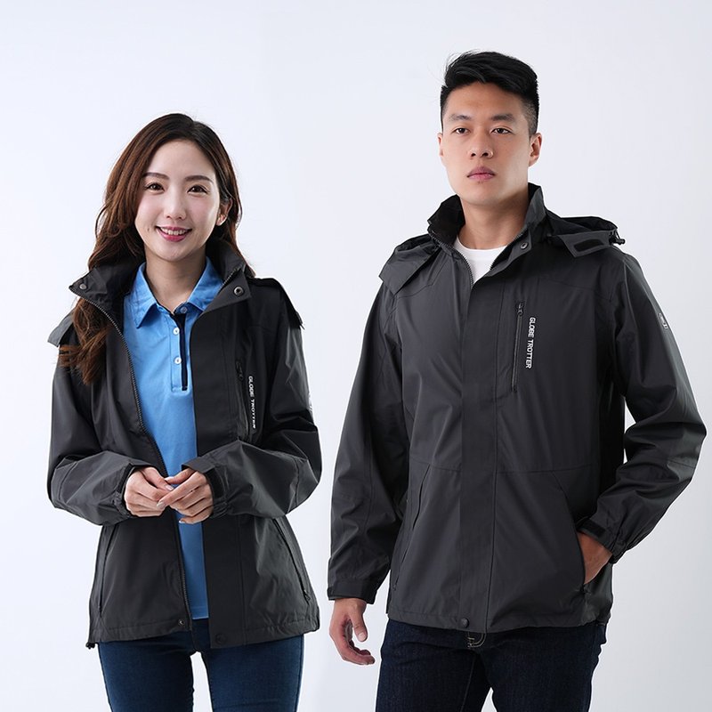 Travel around the world GLOBETEX men's and women's waterproof and windproof hooded jacket GJ13003 / graphite gray - เสื้อโค้ทผู้ชาย - เส้นใยสังเคราะห์ สีเทา