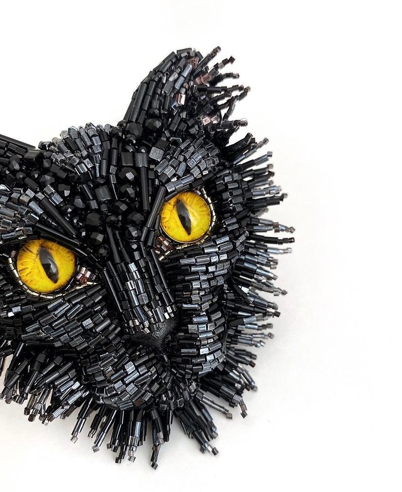 胸針黑貓 3D 大量串珠 - 胸針/心口針 - 其他材質 黑色