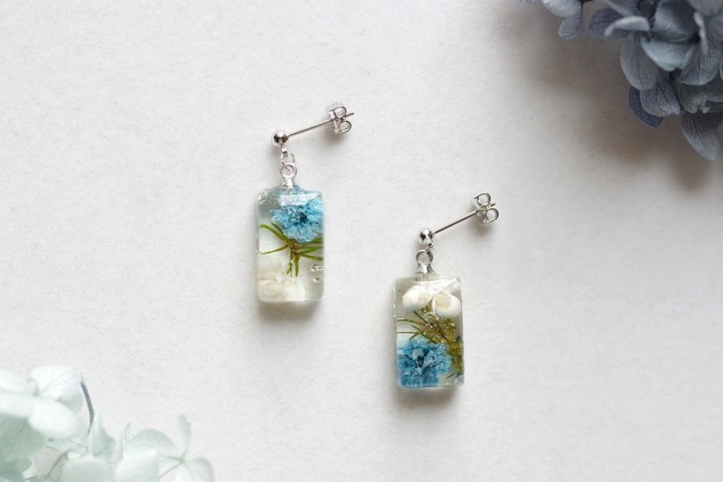 Resin Art Rectangular Earrings - On a faint moonlit night - Earrings & Clip-ons - Resin Blue