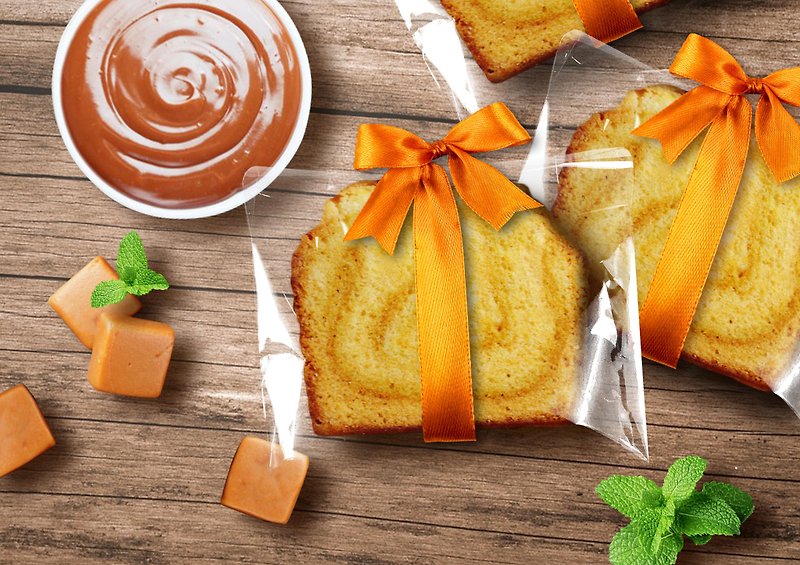 [Mr. Tao De Handmade Brownie Monopoly] Ribbon-Sea Salt Caramel Hazelnut Oil Pound Cake - เค้กและของหวาน - อาหารสด สีส้ม