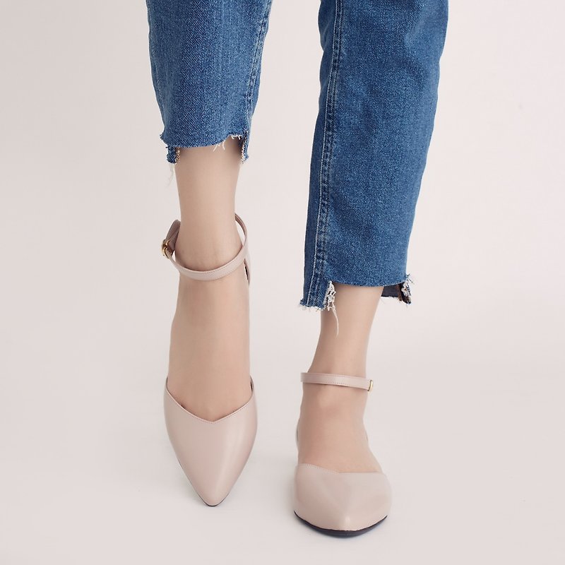 Elegant everyday shoes! Inverted V-shaped thin ankle lace-up shoes mist rose full leather MIT - Women's Leather Shoes - Genuine Leather Pink