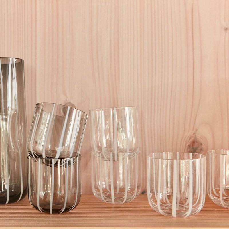 OYOY Mizu條紋手工玻璃杯2入組 / 威士忌杯- 格雷灰 - 杯子 - 玻璃 多色