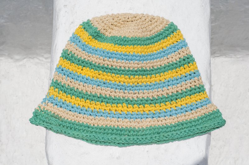 かぎ針編みの綿の帽子漁師帽子バイザーパッチ布の綿の帽子手作りニット帽 - マンゴーマカロン - 帽子 - コットン・麻 多色