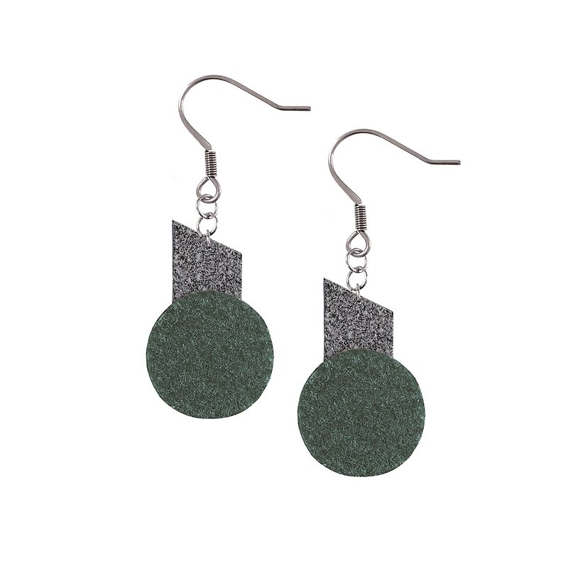 【Camouflage】V & circle green - Earrings & Clip-ons - Other Man-Made Fibers Gray