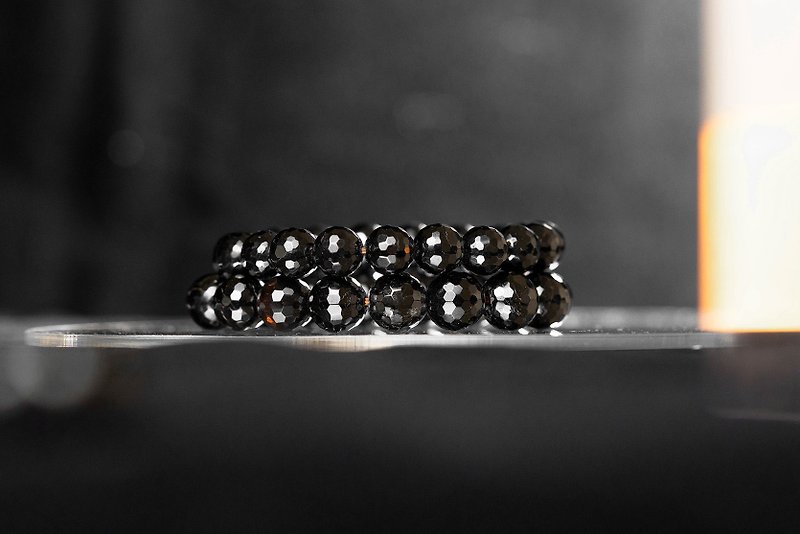 Diamond Cut Black Tourmaline Bracelet - สร้อยข้อมือ - คริสตัล สีดำ