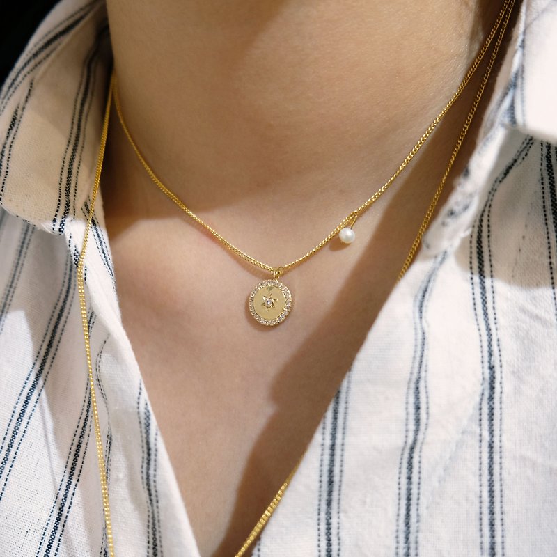 ALYSSA & JAMES Simple Wild Round Star Zircon Natural Pearl Necklace - Chokers - Semi-Precious Stones Gold