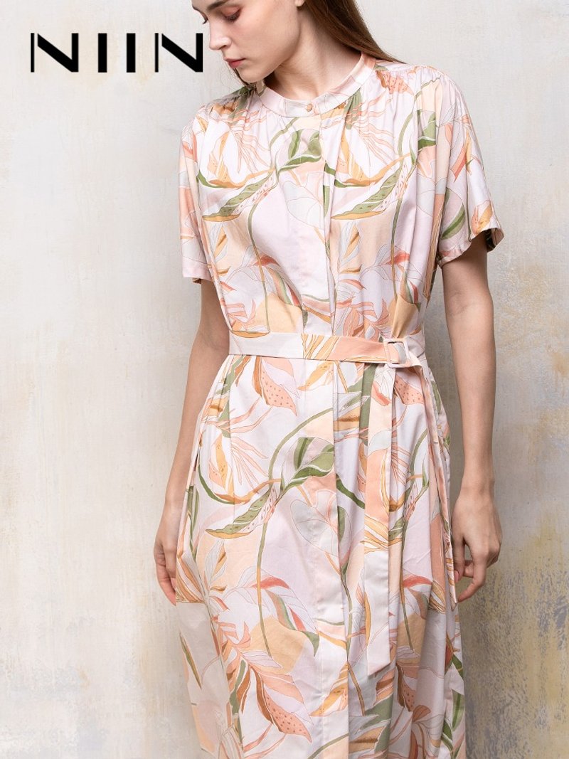 Oriental Printed Cotton Temperament Small Stand Collar Dress - One Piece Dresses - Other Materials 