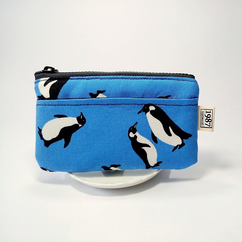 【企鵝】 零錢包 手拿包 隨身包 - 手拿包 - 棉．麻 藍色