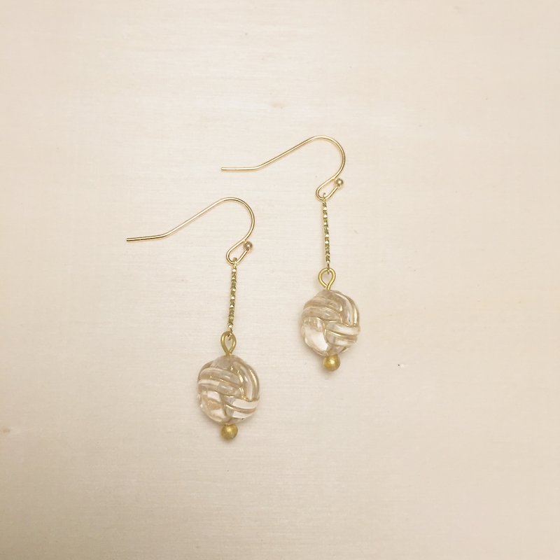 Vintage engraving transparent knot long earrings - Earrings & Clip-ons - Resin Transparent