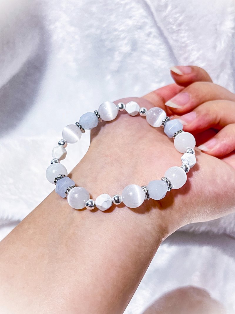 [Customizable] Aquamarine • Transparent Gypsum • White Turquoise | 925 Silver Crystal Bracelet - Bracelets - Crystal Blue