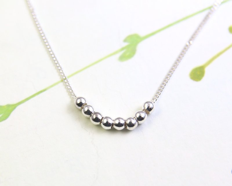 Simple-design Silver Necklace / Beads Silver Necklace / Sterling Silver Necklace - Collar Necklaces - Sterling Silver Silver