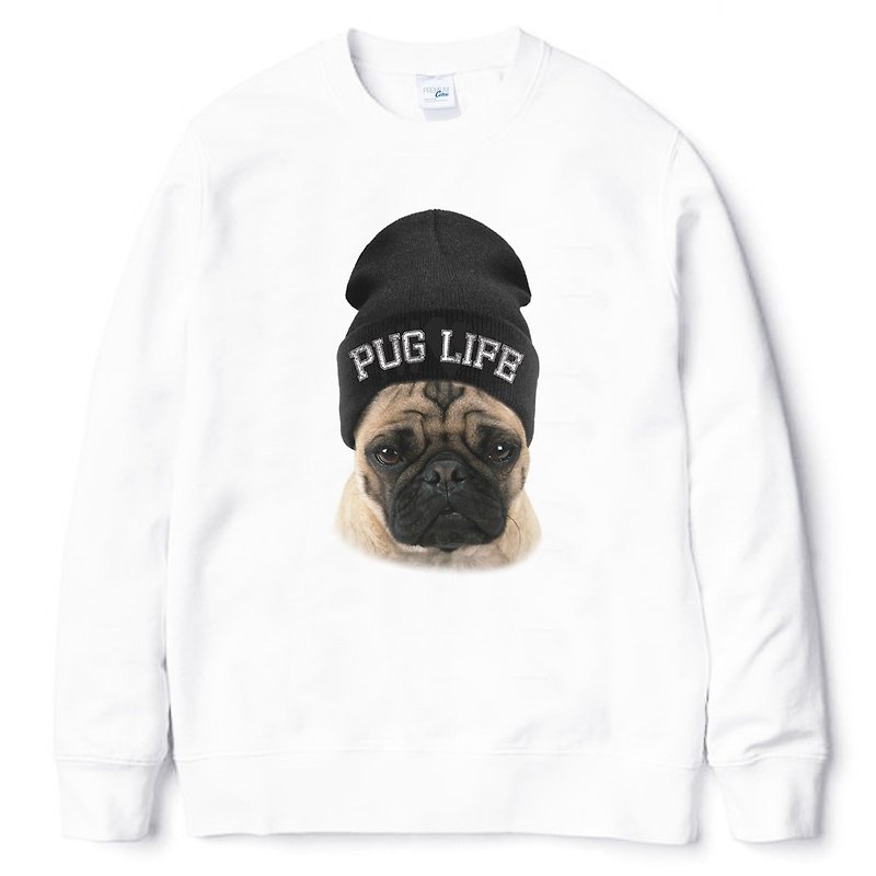 PUG LIFE [Spot] University T Neutral Edition Brushed White Pug, Pug, Puppy, Puppy Dog, American Cotton - Men's T-Shirts & Tops - Cotton & Hemp White