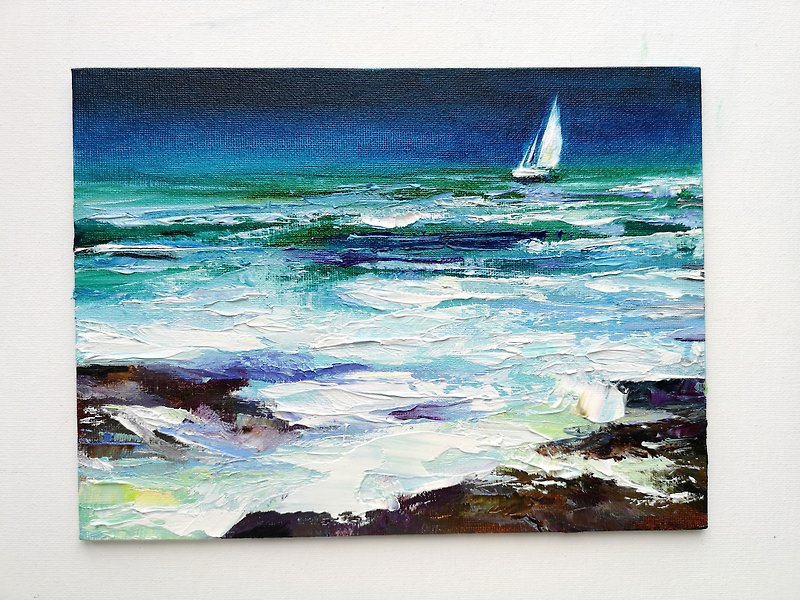 Painting Original Art Seascape on Canvas panel 18x24 cm. - 海報/掛畫/掛布 - 其他金屬 