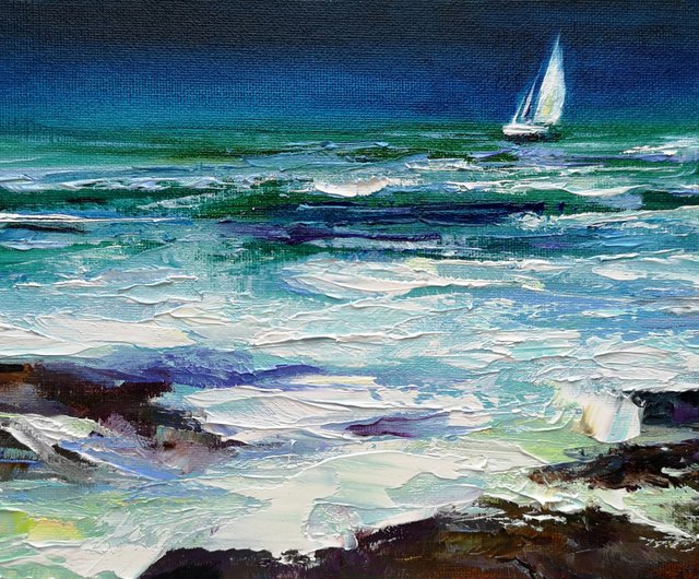 Original Seascape Painting on Canvas popular Board